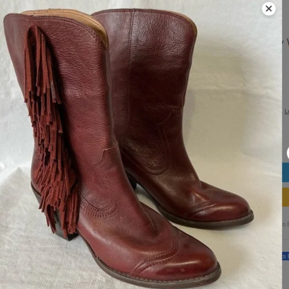 5/48 Women's Cognac Leather Fringe Cowboy Boots New In Box Sz EU 39